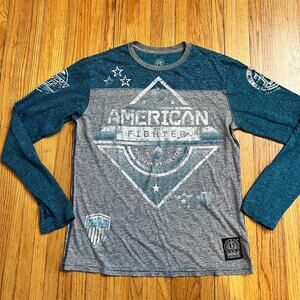 American Fighter Shirt Mens Medium Graphic Long Sleeve Heathered Buckle